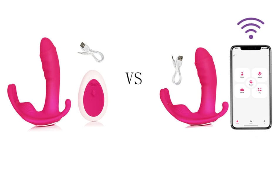 Vibrating clitoral stimulator with remote and app control, wireless connection, pink design, for enh.